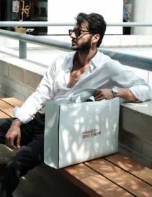 White Leather Shopping Bag