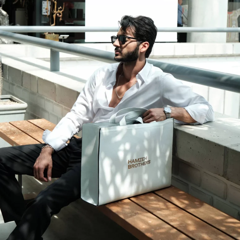 White Leather Shopping Bag